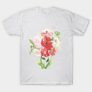 Poppies and Roses, floral watercolor painting T-Shirt